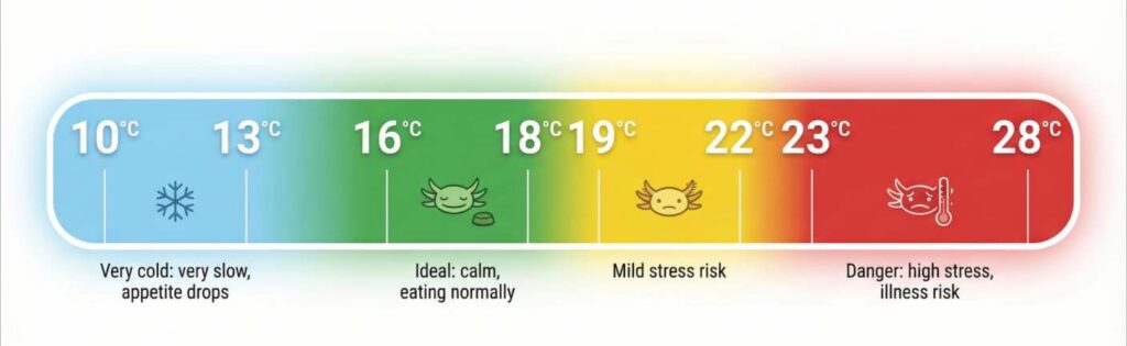 Temperature Range for Axolotls: Ideal vs. Stress vs. Danger